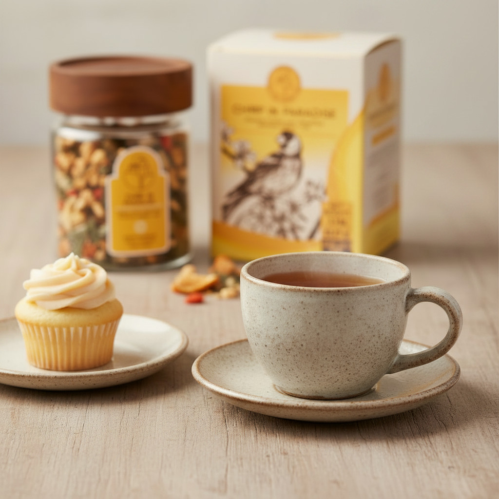 Tea Pairing Guide – Chirp in Paradise Pineapple Orange Herbal Tea with Vanilla Cupcake Chirp in Paradise pineapple orange herbal loose-leaf tea paired with a vanilla cupcake as a light dessert in this Tea Ranch tea pairing guide.