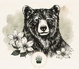 Illustrated bear surrounded by wildflowers representing Tea Ranch's nature-inspired loose-leaf tea brand.